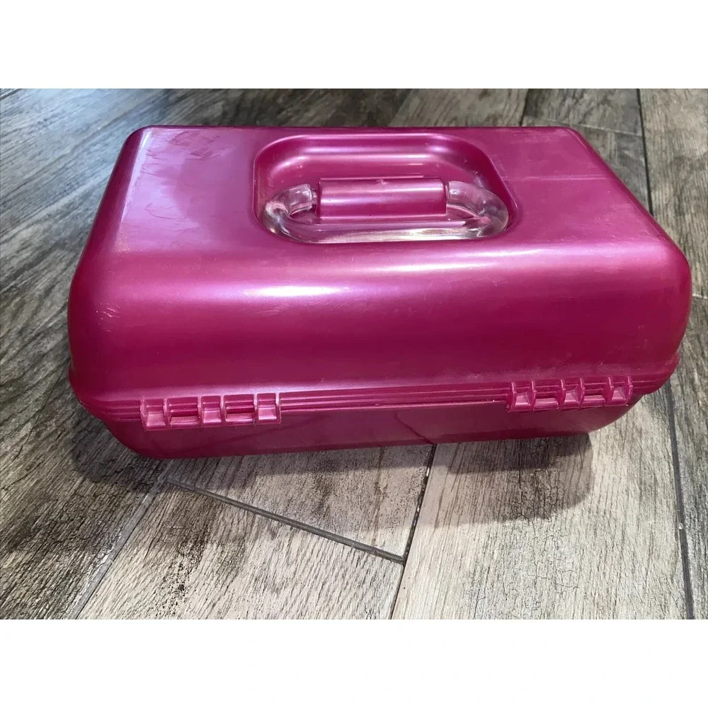 Caboodles Pink Make‎ Up Organizer Case W/Mirror Divided Tray